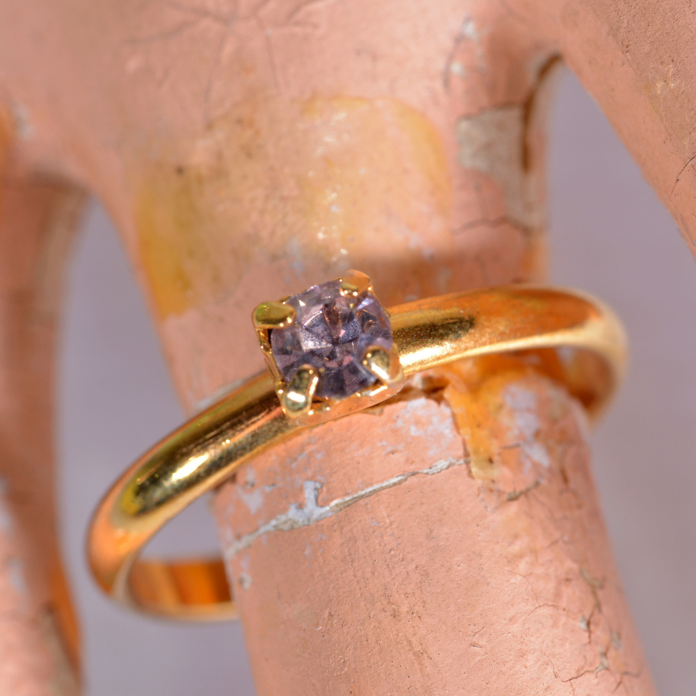 vintage gold band ring light purple stone adjustab